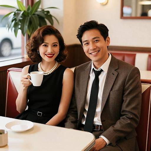 Retro Diner Couple Smiling Together
