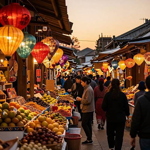 Vibrant Sunset Street Market Scene