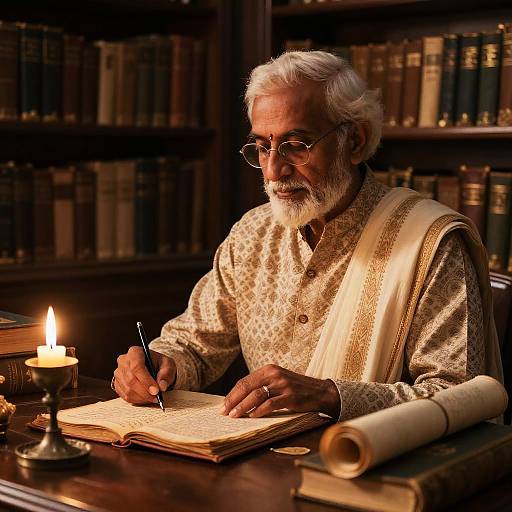 Wise Scholar in Mystical Library