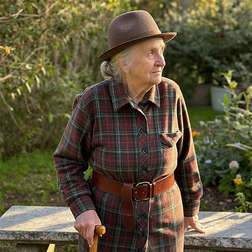 Elderly Woman in Sunlit Garden