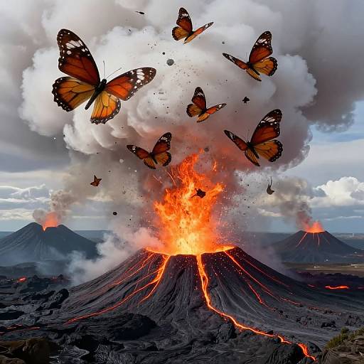 Butterfly Volcanoes with Ancient Language Wings