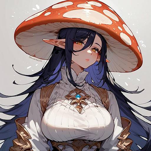 Kawaii Mushroom Girl Pouting, Angry