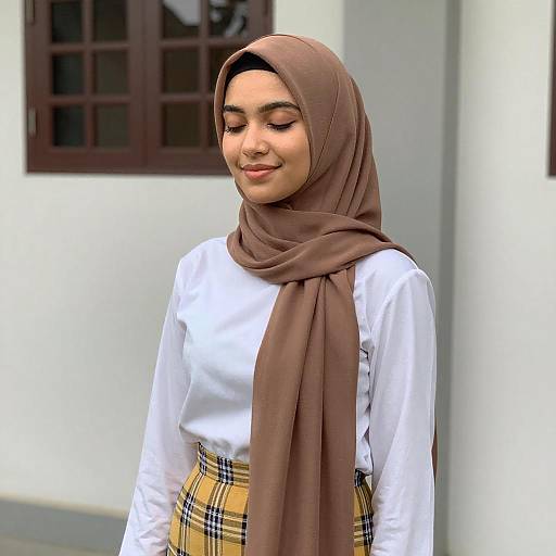 Smiling Woman in Brown Hijab Portrait
