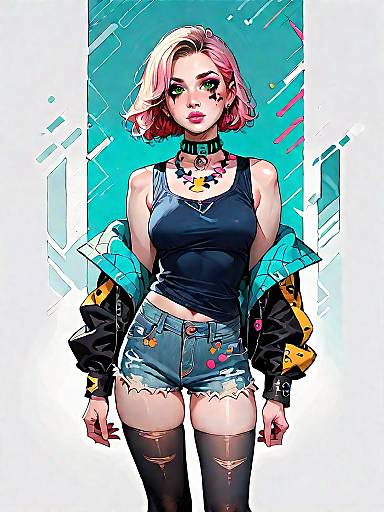 Stylish Boho-Chic Girl in Denim Shorts