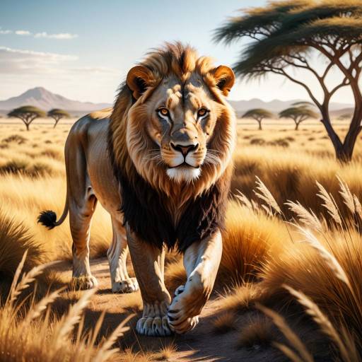 Majestic Lion in Sunlit Savannah Setting