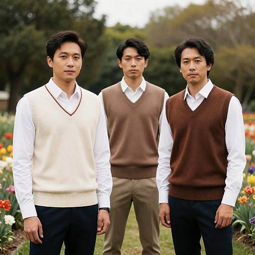 Men in Sweater Vests in Garden
