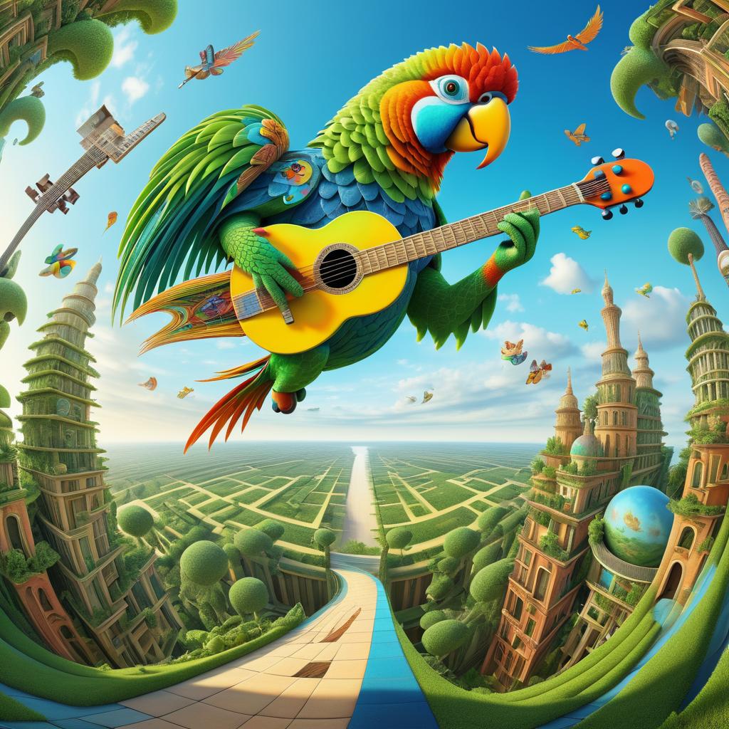 Surreal Giant Parrot Guitar Performance