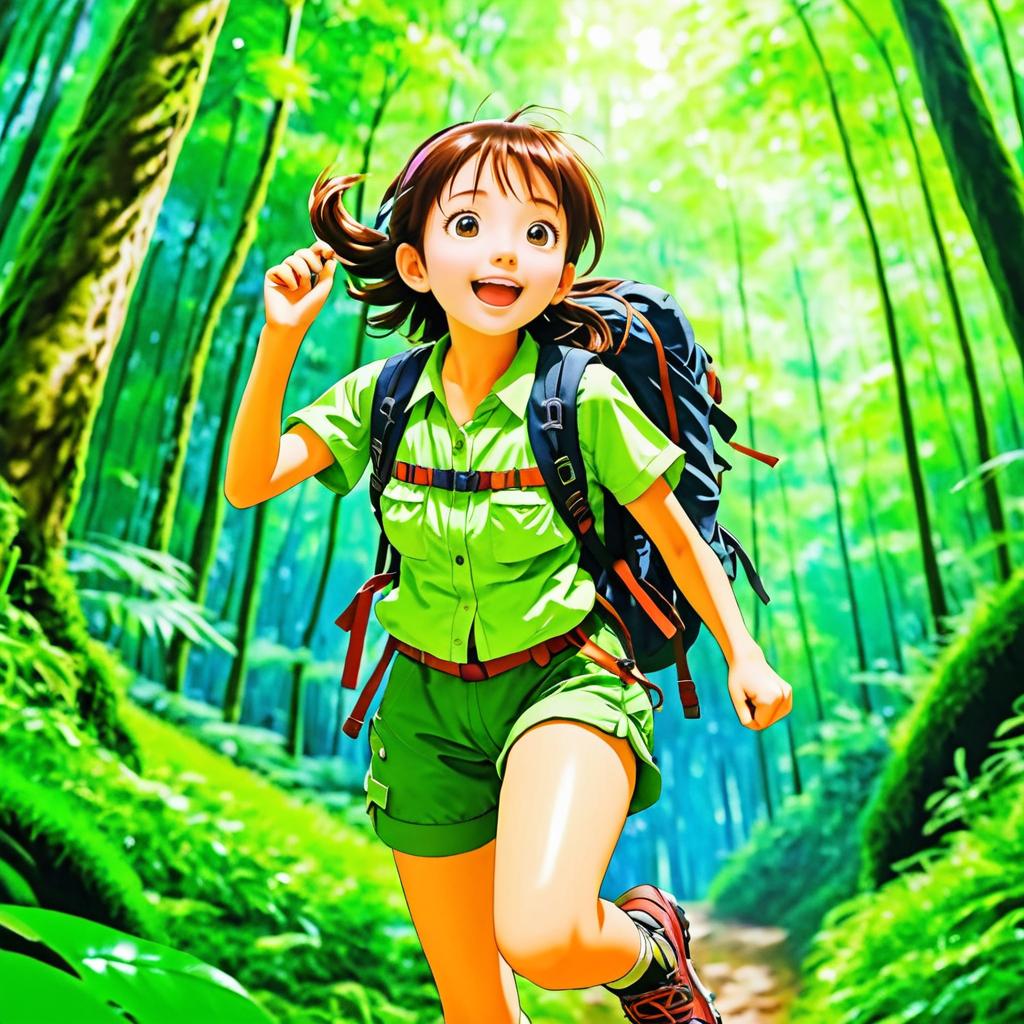 Adventurous Girl in Lush Forest Adventure