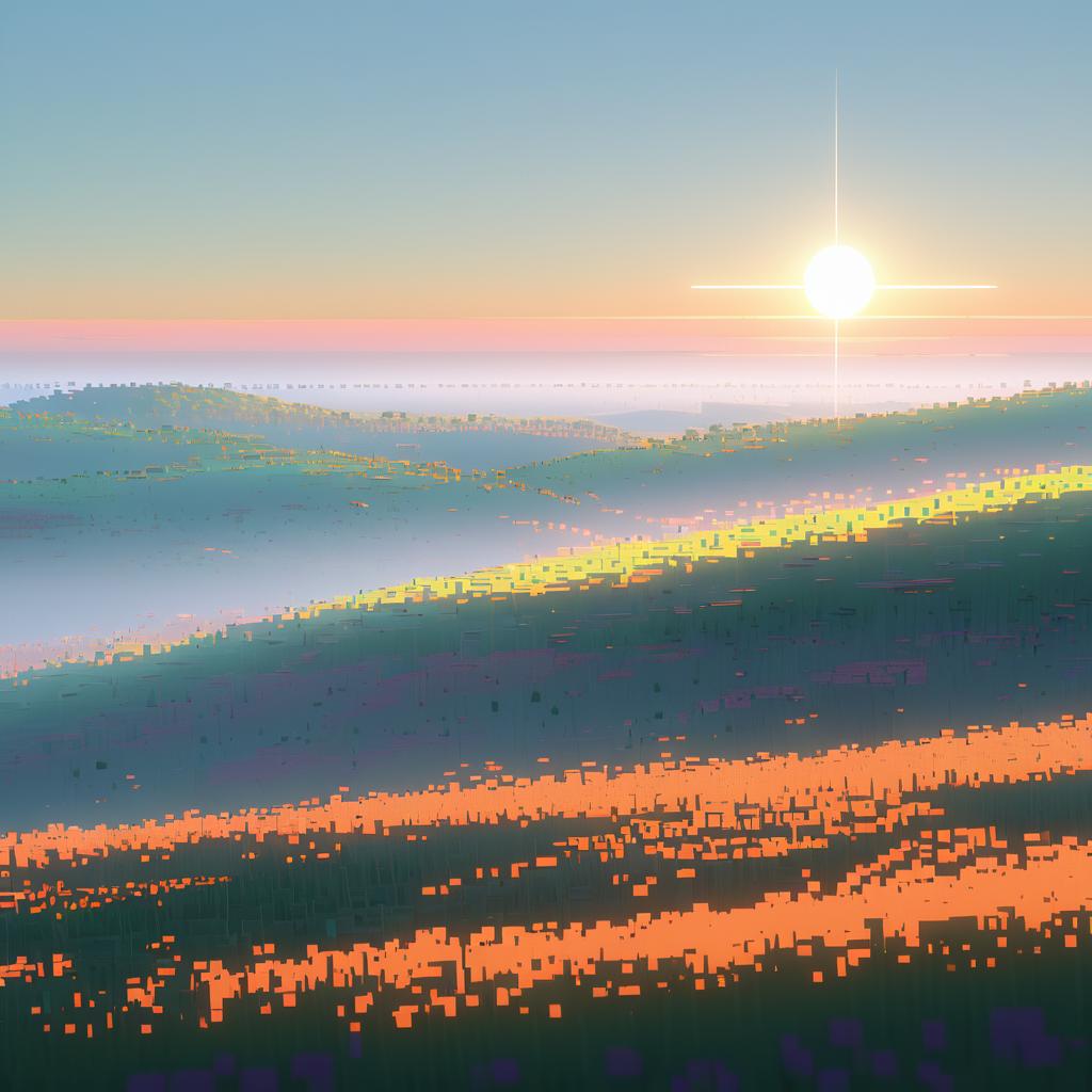 Serene Voxel Landscape in Morning Light