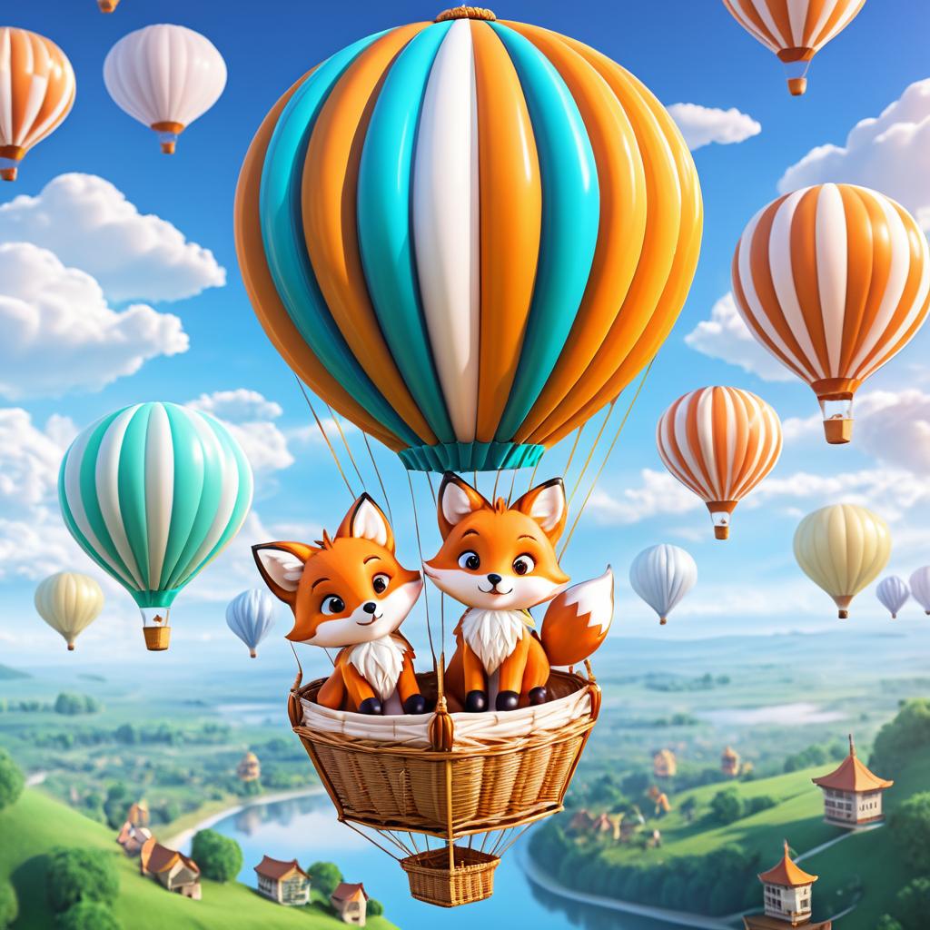 Adorable Foxes in Balloon Adventure