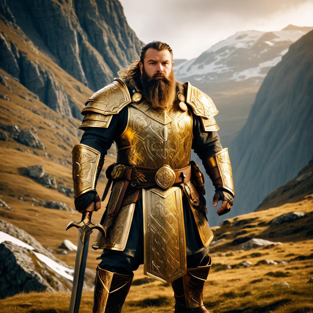 Heroic Dwarven Paladin in Mountain Pass