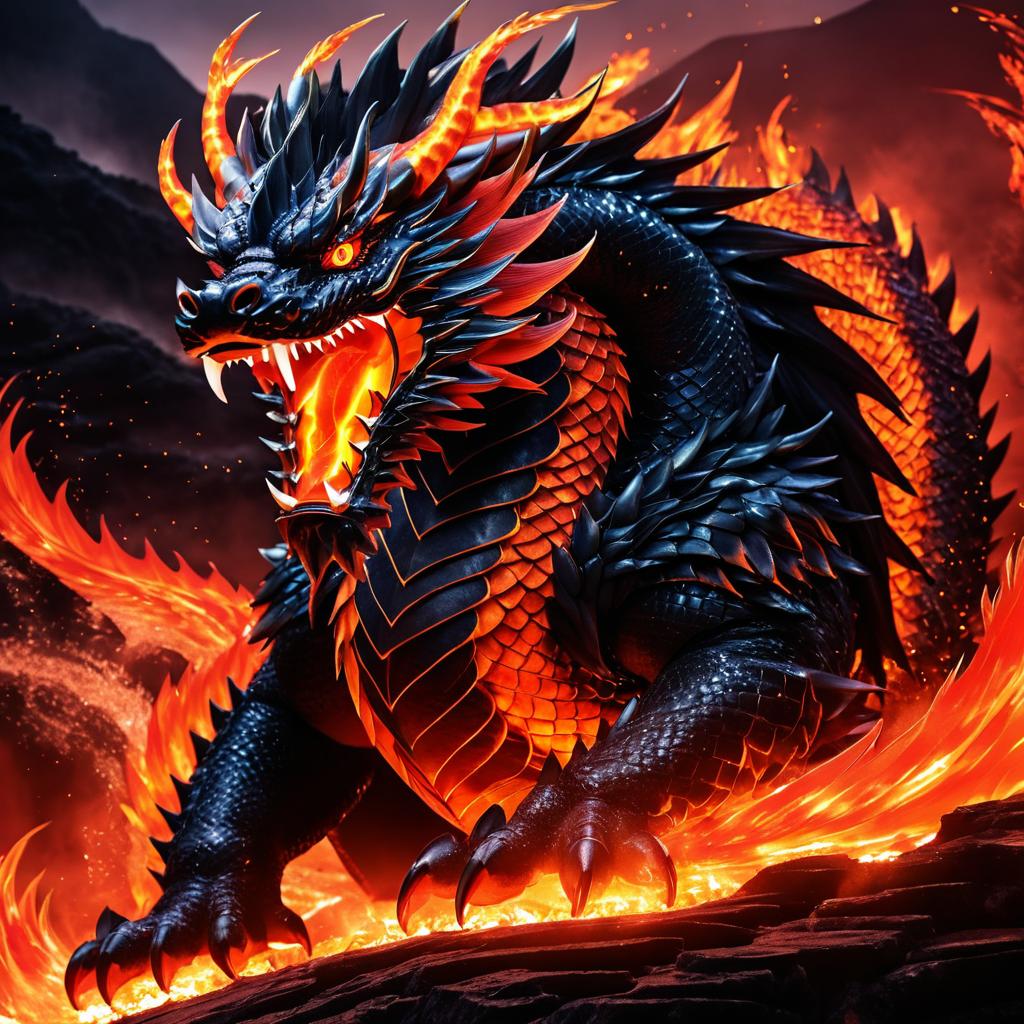 Fierce Dragon in Volcanic Anime Landscape