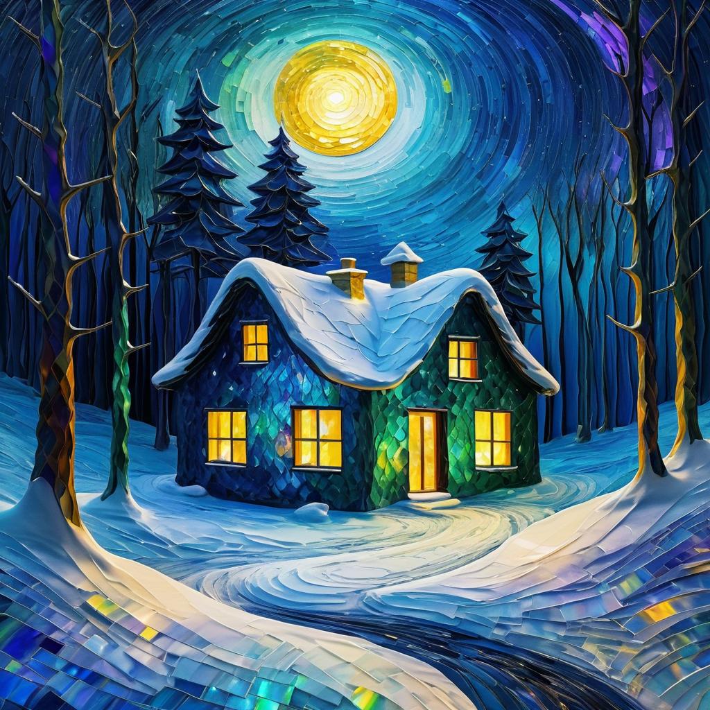 Mystical Winter Landscape with a Lonely House