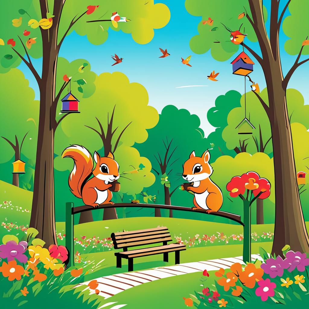 Vibrant Comic Scene of Squirrels Playing