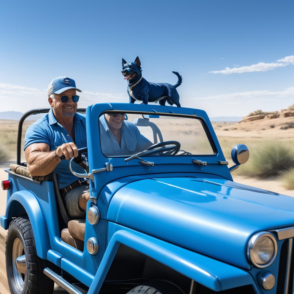 Joyful Adventure: Man and Dog in Jeep