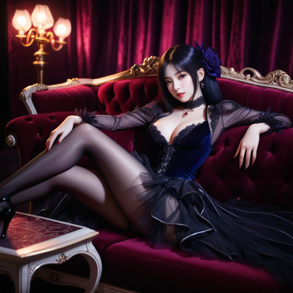 Seductive Vampire in Luxurious Velvet Setting