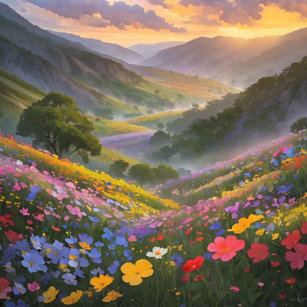 Lush Wildflower Valley at Golden Hour