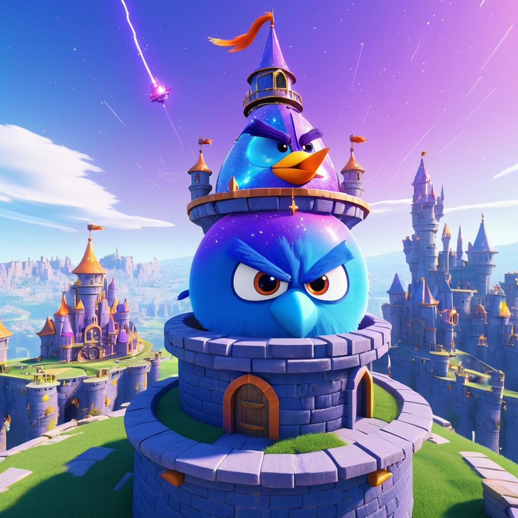 Futuristic Angry Bird on Castle Turret