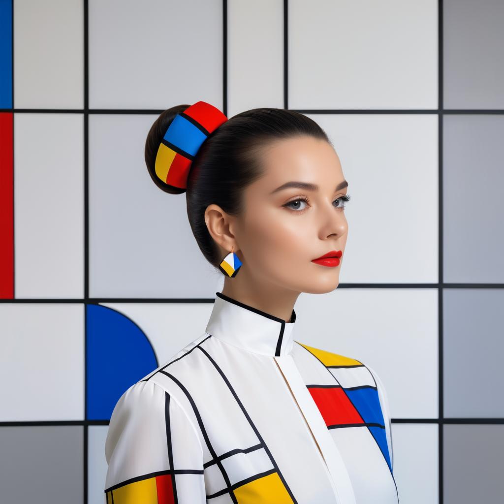 Elegant Woman Portrait in Mondrian Style