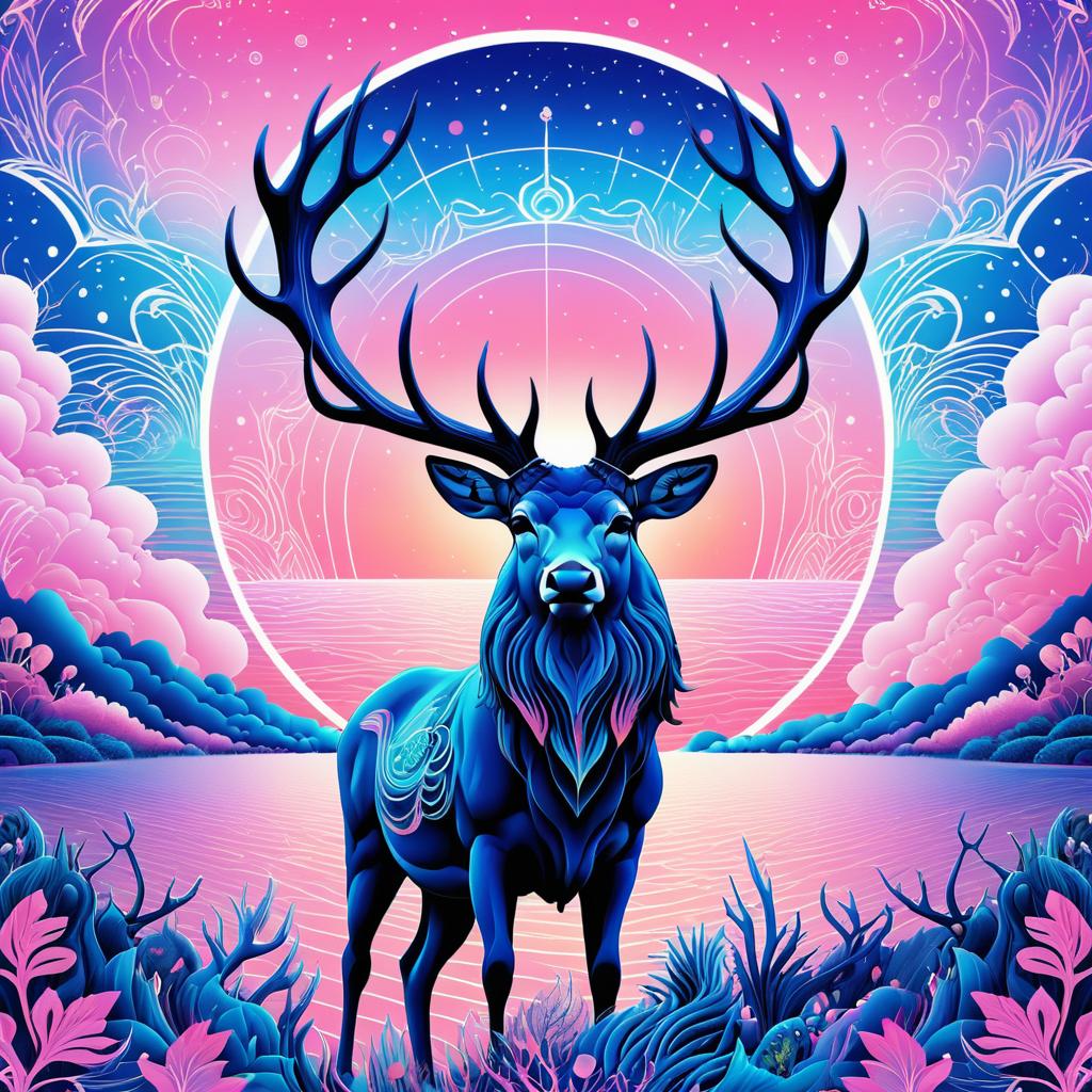 Serene Stag in Psychedelic Wilderness Art