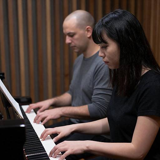 Man and Woman Playing Piano Together