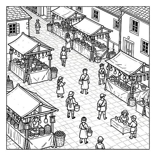 Medieval Market Square Coloring Page