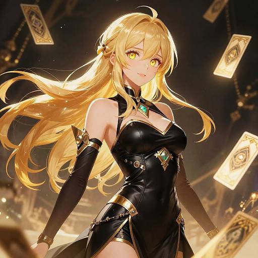 Golden-Eyed Sorceress in Glossy Black Leather