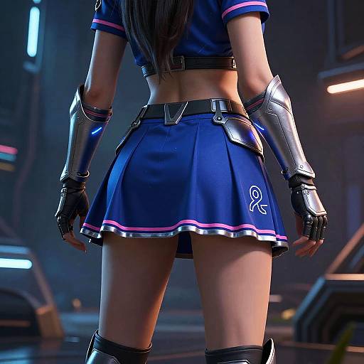 Futuristic Warrior in Neon Soccer Skirt