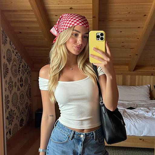 Blonde Woman Selfie in Wooden Attic