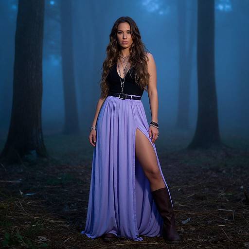 Misty Forest Woman in Lavender Skirt