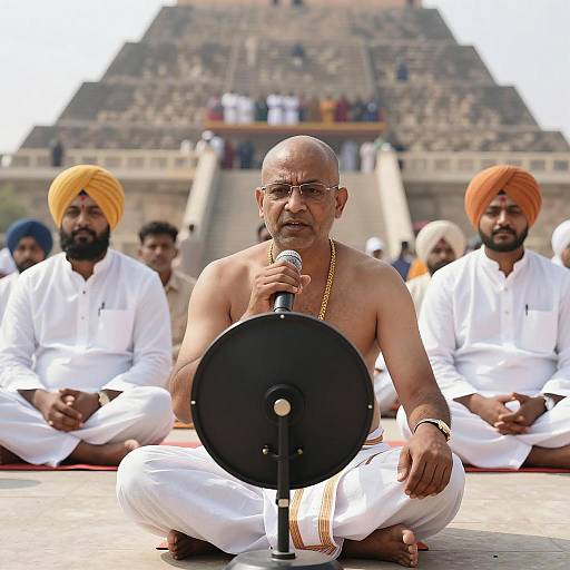 Cross-Legged Speaker with Audience Behind