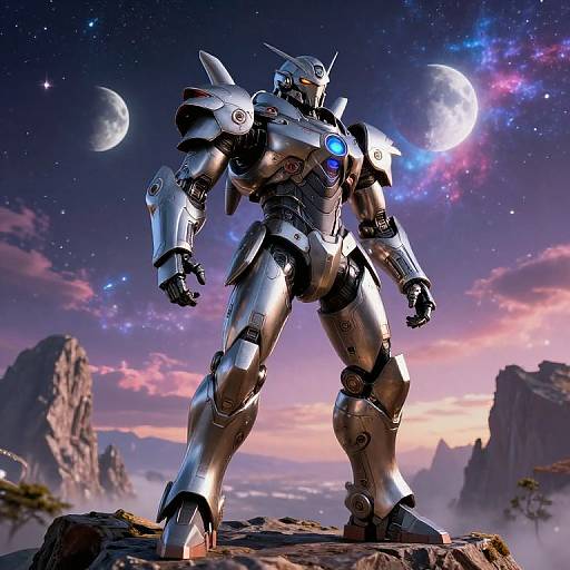 Futuristic Mech Suit Warrior on Alien Landscape