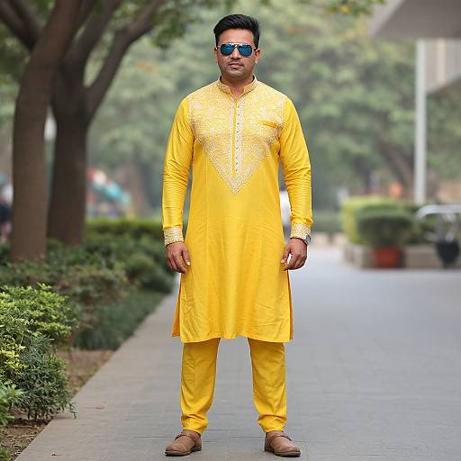 Man in Traditional Indian Yellow Costume