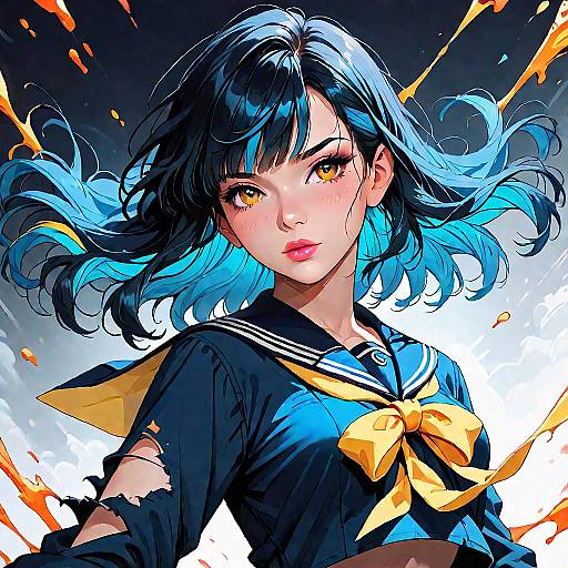 Multicolored Anime Girl Torn Sailor Collar