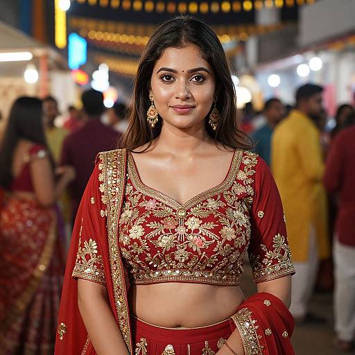 Vibrant Red and Gold Ghagra Suit