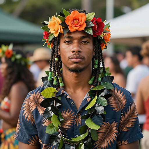 Modern Hawaiian Man with Floral Crown