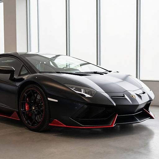 Sleek Black Lamborghini with Red Accents