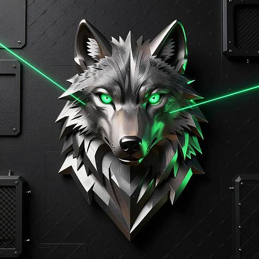 Sleek Pewter Wolf with Emerald Glow