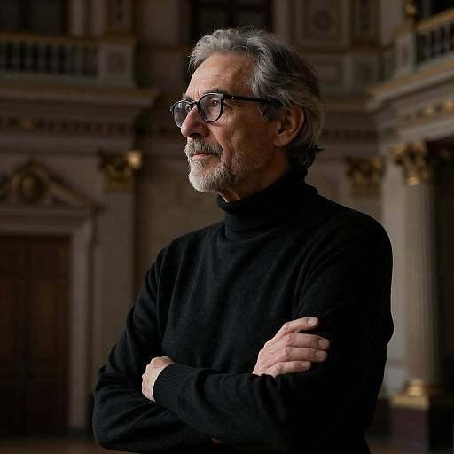 Contemplative Man in Ornate Interior