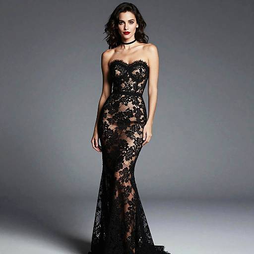 Elegant Woman in Black Lace Gown