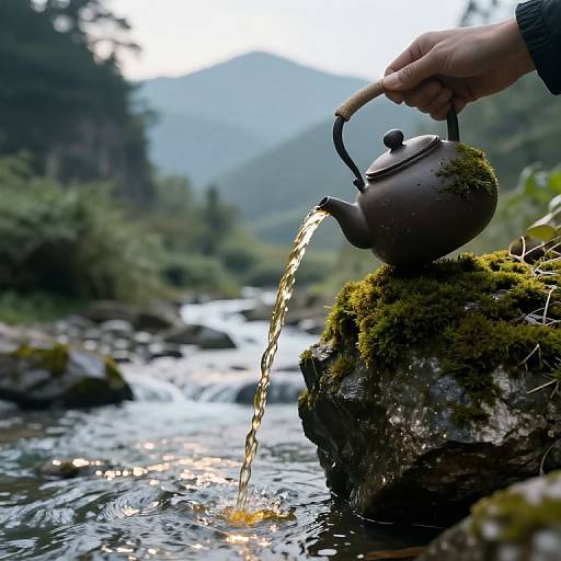 Luminous Tea Stream in Mountain Valley