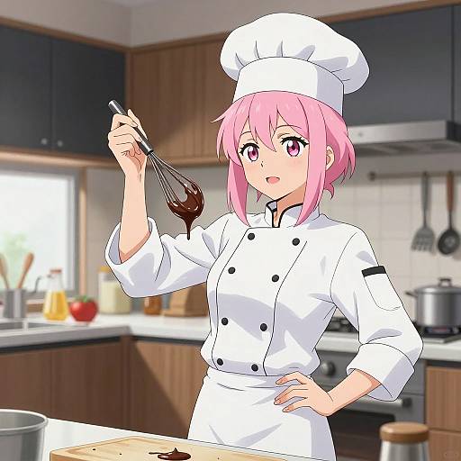 Anime Female Chef in Modern Kitchen