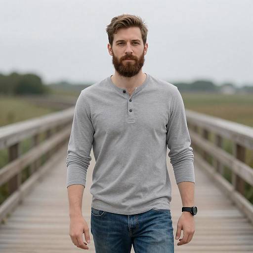 Bearded Man on a Scenic Boardwalk