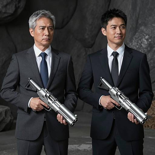 Futuristic Duo in Dark Suits