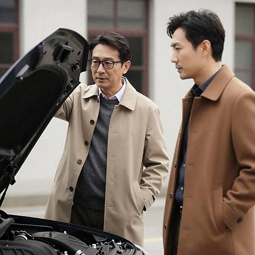 Two Men Working on a Car Together