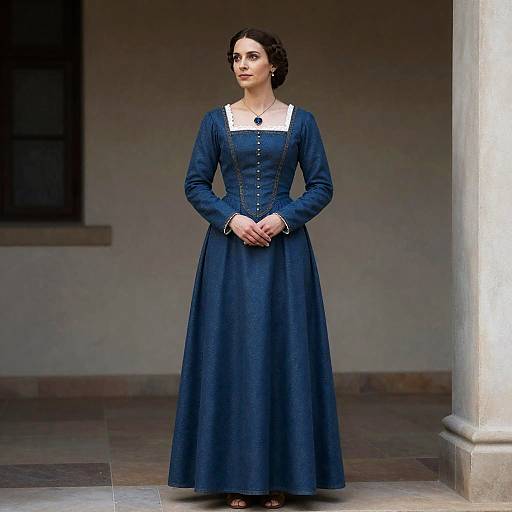 Medieval Woman in Blue Dress