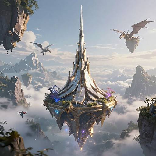 Floating Fantasy Spire in Sky