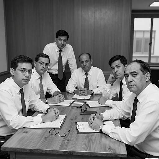 Seven Men in a Vintage Office Setting