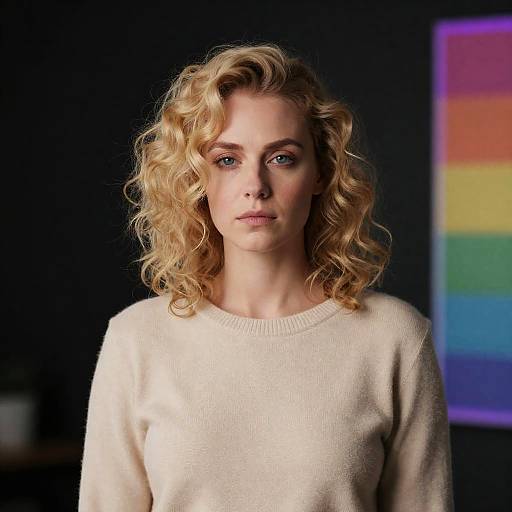 Blonde Woman in Beige Sweater Portrait