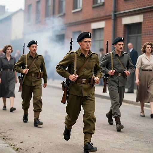 Dramatic Wartime Street Scene in Action